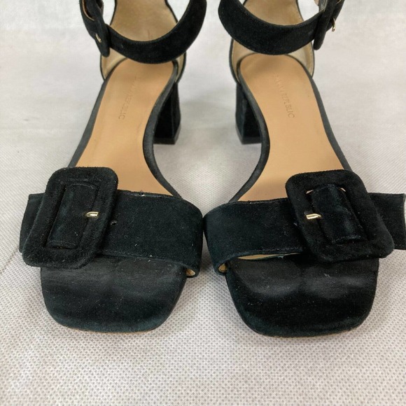 Banana‎ Republic Sandals Womens Sz 6 Black Suede Ankle Strap Buckle Toe Heels - Picture 2 of 8